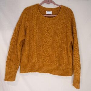 Old Navy Women's M Gold Yellow Brown Flecked Cable Knit Wool Blend Sweater